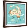 Animals World Map Australia-coffeee_in-Framed Art Print