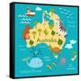 Animals World Map Australia-coffeee_in-Framed Stretched Canvas