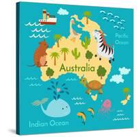 Animals World Map Australia-coffeee_in-Stretched Canvas