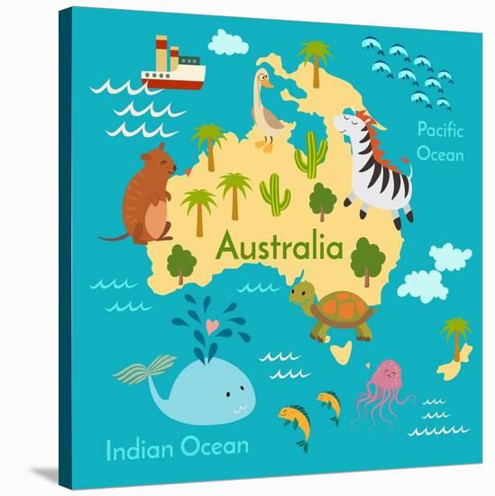 Animals World Map Australia-coffeee_in-Stretched Canvas