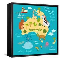 Animals World Map Australia-coffeee_in-Framed Stretched Canvas