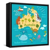 Animals World Map Australia-coffeee_in-Framed Stretched Canvas