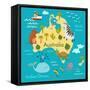 Animals World Map Australia-coffeee_in-Framed Stretched Canvas