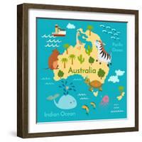 Animals World Map Australia-coffeee_in-Framed Art Print