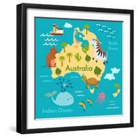 Animals World Map Australia-coffeee_in-Framed Art Print