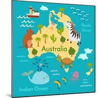 Animals World Map Australia-coffeee_in-Mounted Art Print