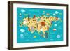 Animals World Map Eurasia-coffeee_in-Framed Art Print