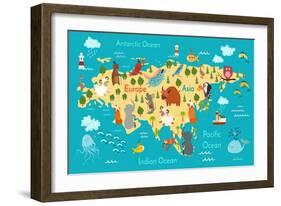 Animals World Map Eurasia-coffeee_in-Framed Art Print