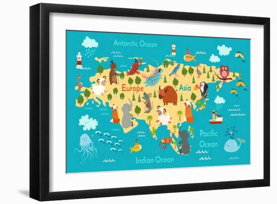 Animals World Map Eurasia-coffeee_in-Framed Art Print