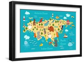 Animals World Map Eurasia-coffeee_in-Framed Art Print