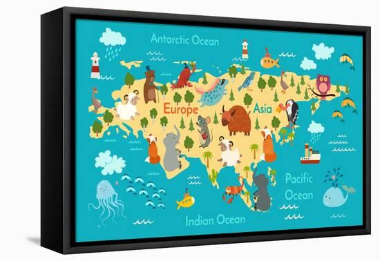 Animals World Map Eurasia-coffeee_in-Framed Stretched Canvas