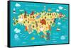 Animals World Map Eurasia-coffeee_in-Framed Stretched Canvas