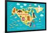 Animals World Map North America-coffeee_in-Framed Art Print