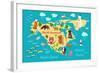 Animals World Map North America-coffeee_in-Framed Art Print