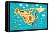 Animals World Map North America-coffeee_in-Framed Stretched Canvas