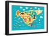 Animals World Map North America-coffeee_in-Framed Art Print