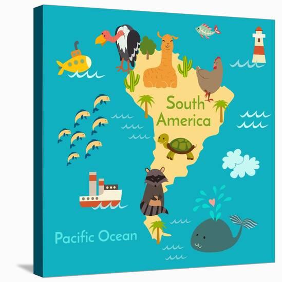 Animals World Map Sorth America-coffeee_in-Stretched Canvas