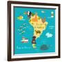 Animals World Map Sorth America-coffeee_in-Framed Art Print