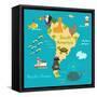 Animals World Map Sorth America-coffeee_in-Framed Stretched Canvas