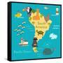 Animals World Map Sorth America-coffeee_in-Framed Stretched Canvas