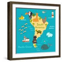 Animals World Map Sorth America-coffeee_in-Framed Art Print