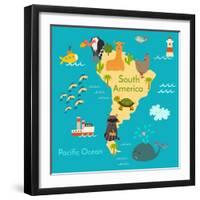 Animals World Map Sorth America-coffeee_in-Framed Art Print