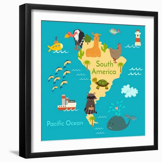 Animals World Map Sorth America-coffeee_in-Framed Art Print