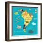 Animals World Map Sorth America-coffeee_in-Framed Art Print