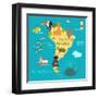 Animals World Map Sorth America-coffeee_in-Framed Art Print