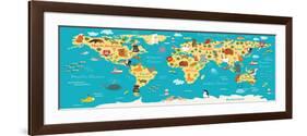 Animals World Map-coffeee_in-Framed Premium Giclee Print