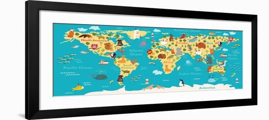 Animals World Map-coffeee_in-Framed Premium Giclee Print