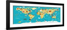 Animals World Map-coffeee_in-Framed Premium Giclee Print