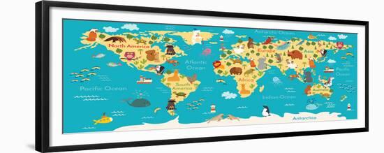 Animals World Map-coffeee_in-Framed Premium Giclee Print