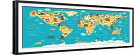 Animals World Map-coffeee_in-Framed Premium Giclee Print
