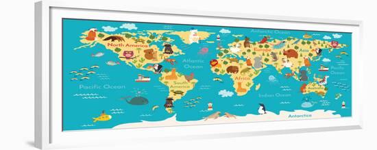 Animals World Map-coffeee_in-Framed Premium Giclee Print