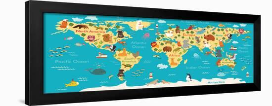 Animals World Map-coffeee_in-Framed Art Print