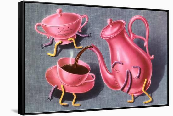 Animated Coffee Pot and Cup-null-Framed Stretched Canvas