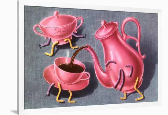 Animated Coffee Pot and Cup-null-Framed Art Print