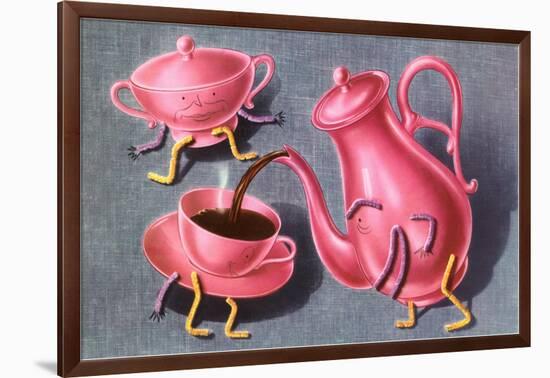 Animated Coffee Pot and Cup-null-Framed Art Print