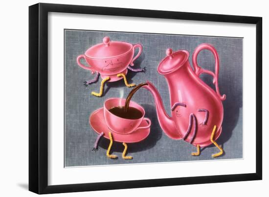 Animated Coffee Pot and Cup-Found Image Press-Framed Giclee Print