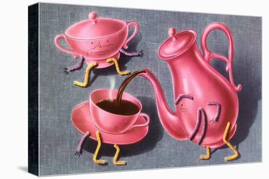 Animated Coffee Pot and Cup-Found Image Press-Stretched Canvas