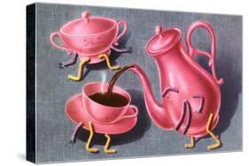 Animated Coffee Pot and Cup-Found Image Press-Stretched Canvas