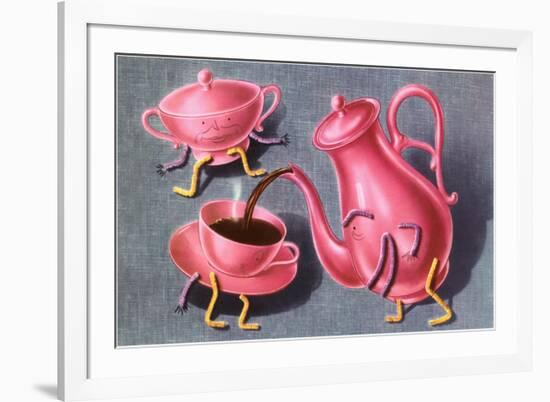 Animated Coffee Pot and Cup-Found Image Press-Framed Giclee Print