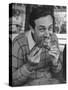 Animator and Movie Producer Walt Disney Eating Chicken-null-Stretched Canvas