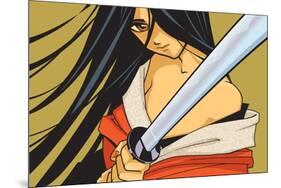 Anime Fighter with Sword-Harry Briggs-Mounted Giclee Print