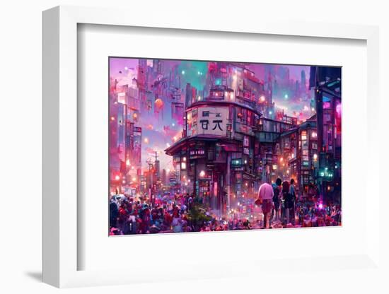 Anime Street Scene Computer Generated-iKinoto-Framed Photographic Print