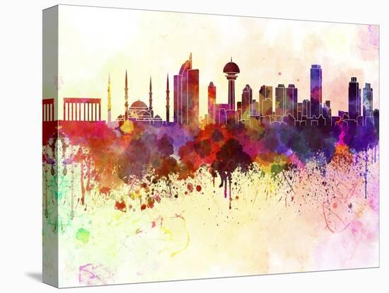 Ankara Skyline in Watercolor Background-paulrommer-Stretched Canvas