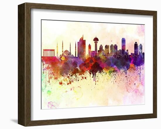 Ankara Skyline in Watercolor Background-paulrommer-Framed Art Print