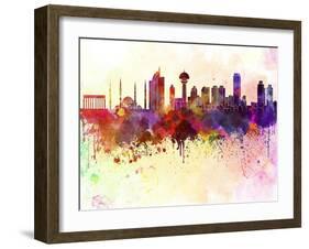Ankara Skyline in Watercolor Background-paulrommer-Framed Art Print