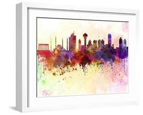 Ankara Skyline in Watercolor Background-paulrommer-Framed Art Print